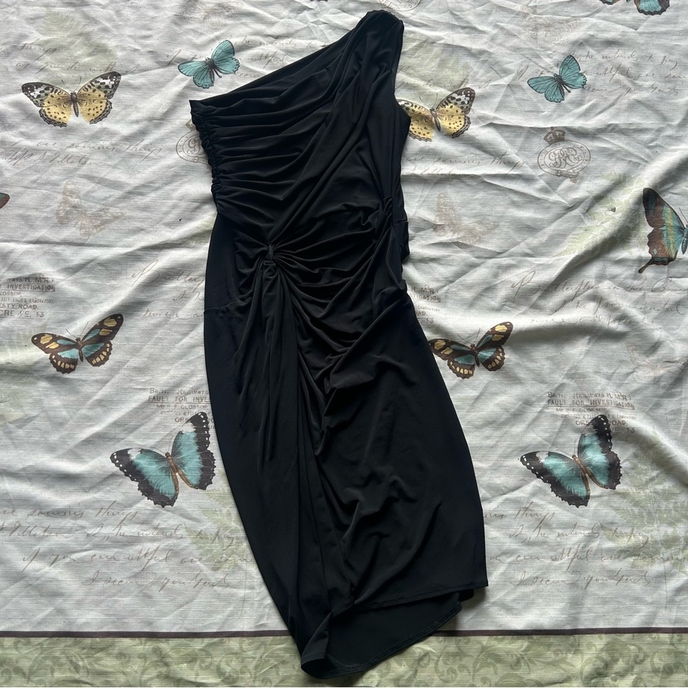 Boston Proper Elegant Black One-Shoulder Dress
